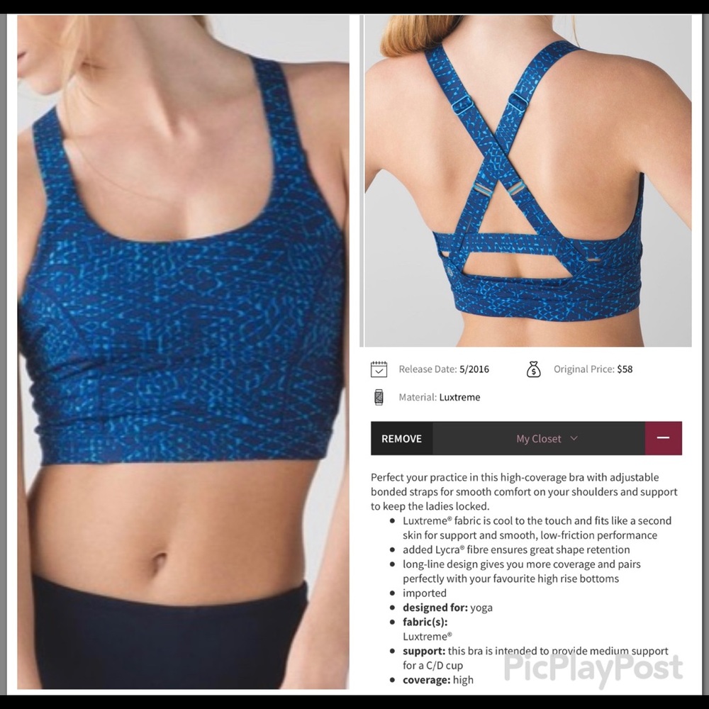 Used Lululemon Pure Practice Bra, size 6